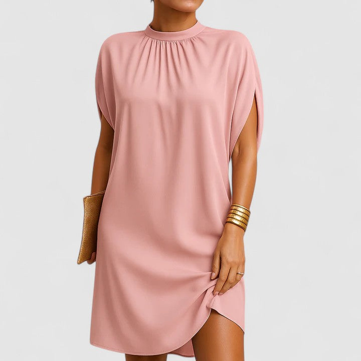 Spring High-Neck Shift Midi Dress