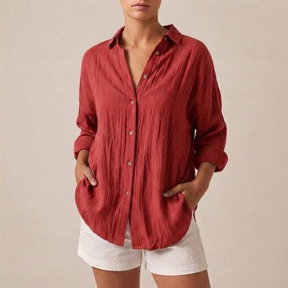 Linen Longline Shirt Relaxed Fit Pleated Button Up
