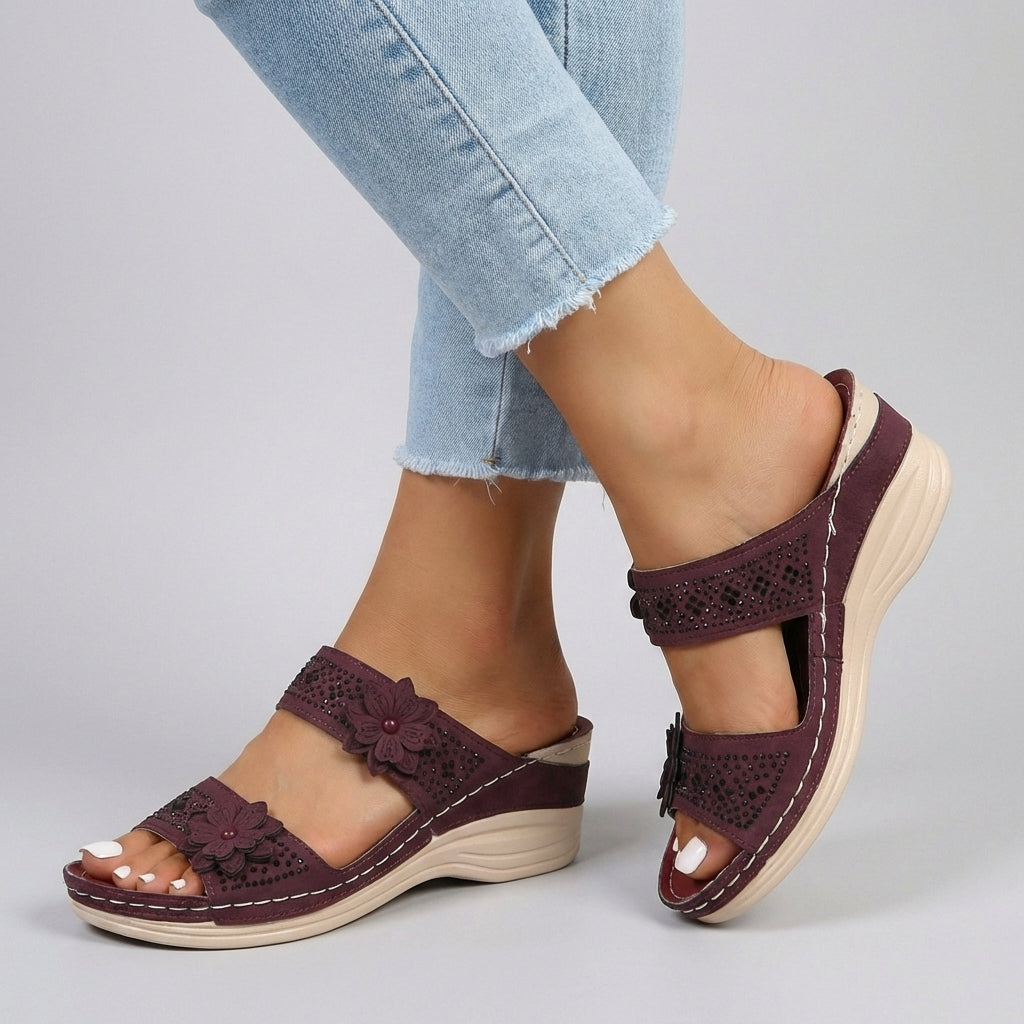 Women's Comfort Wedge Sandals Floral Embellished Comfort