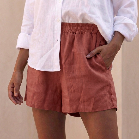Women's High-Waist Elastic Shorts with Pockets