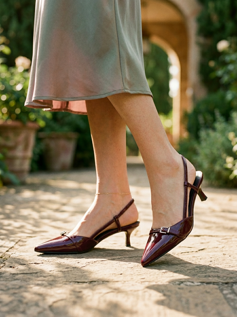 Women's Slingback Pumps Kitten Heel Buckle Detail