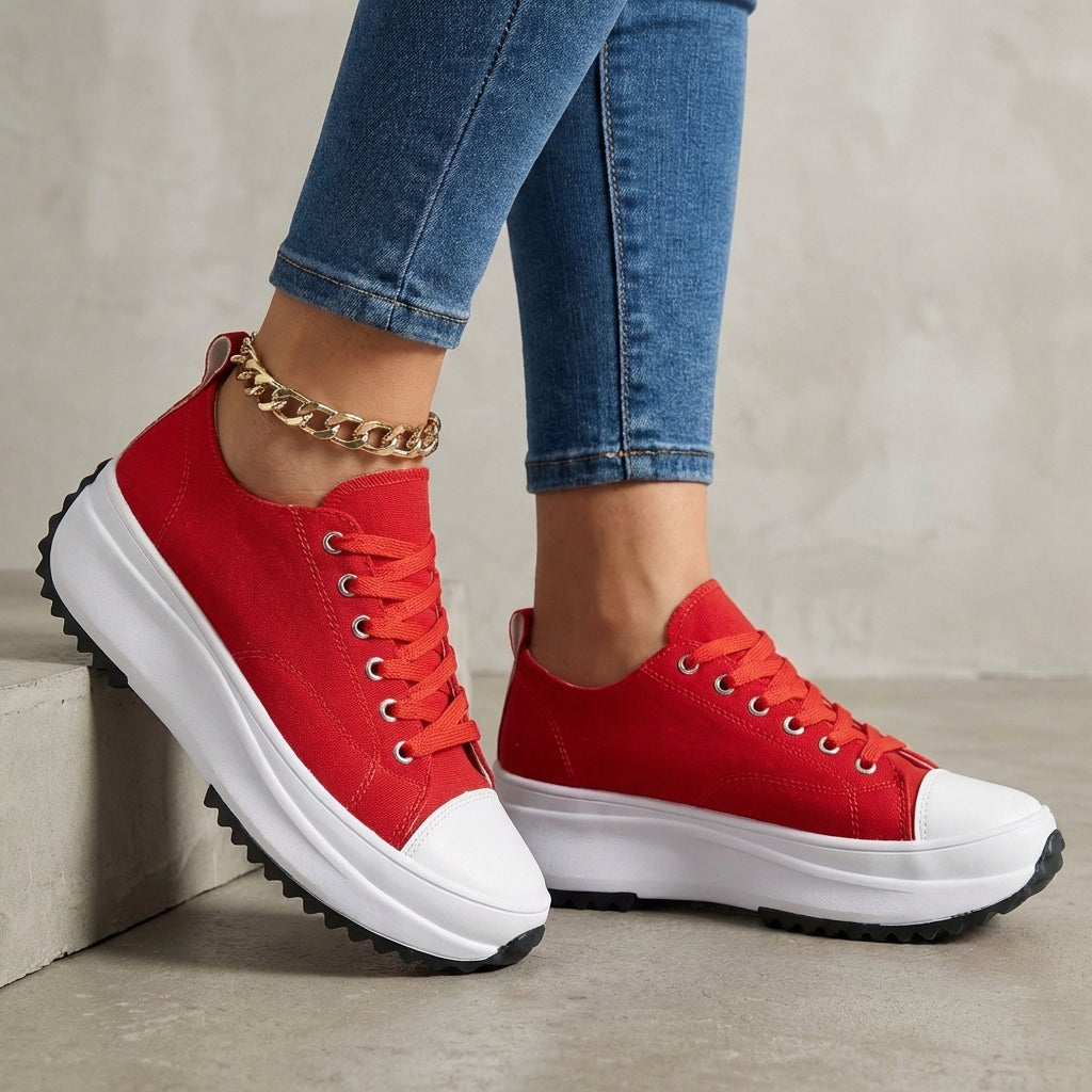 Comfort Platform Sneakers Canvas Contrast Toe Cap