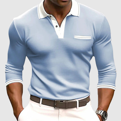 Men's Long Sleeve Polo Shirt Contrast Collar