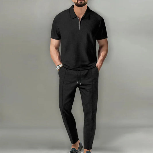 Men's 2-Piece Polo Set Zip Front Trousers