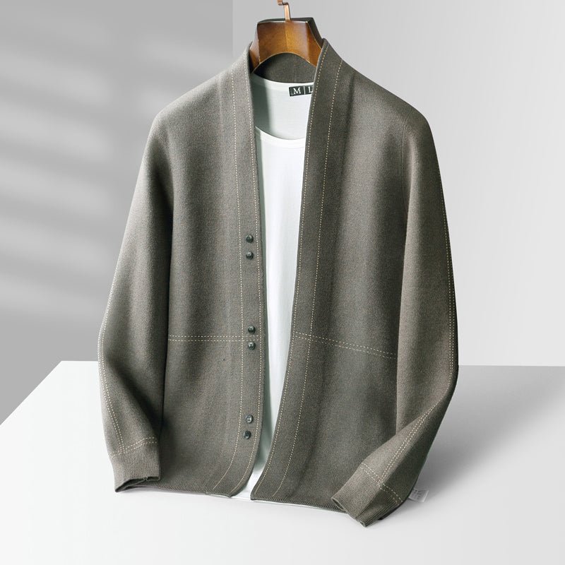 Men's Open Front Cardigan Button Detail