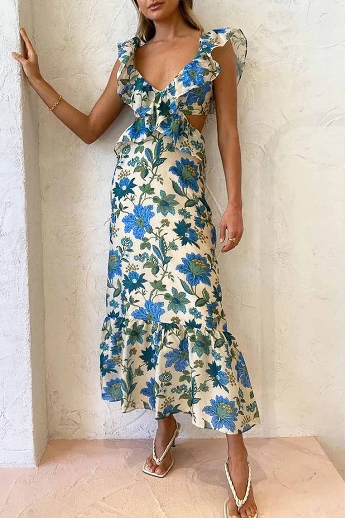 Women's Summer Maxi Dress Sleeveless Ruffle Strap