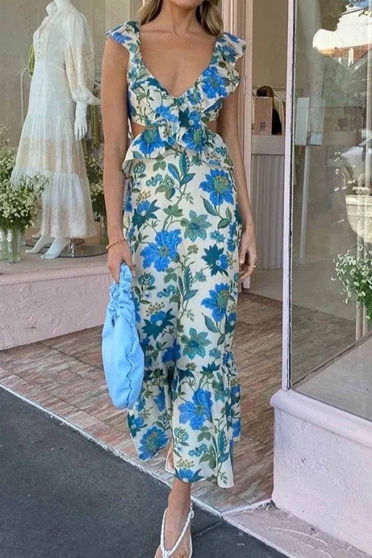 Women's Summer Maxi Dress Sleeveless Ruffle Strap