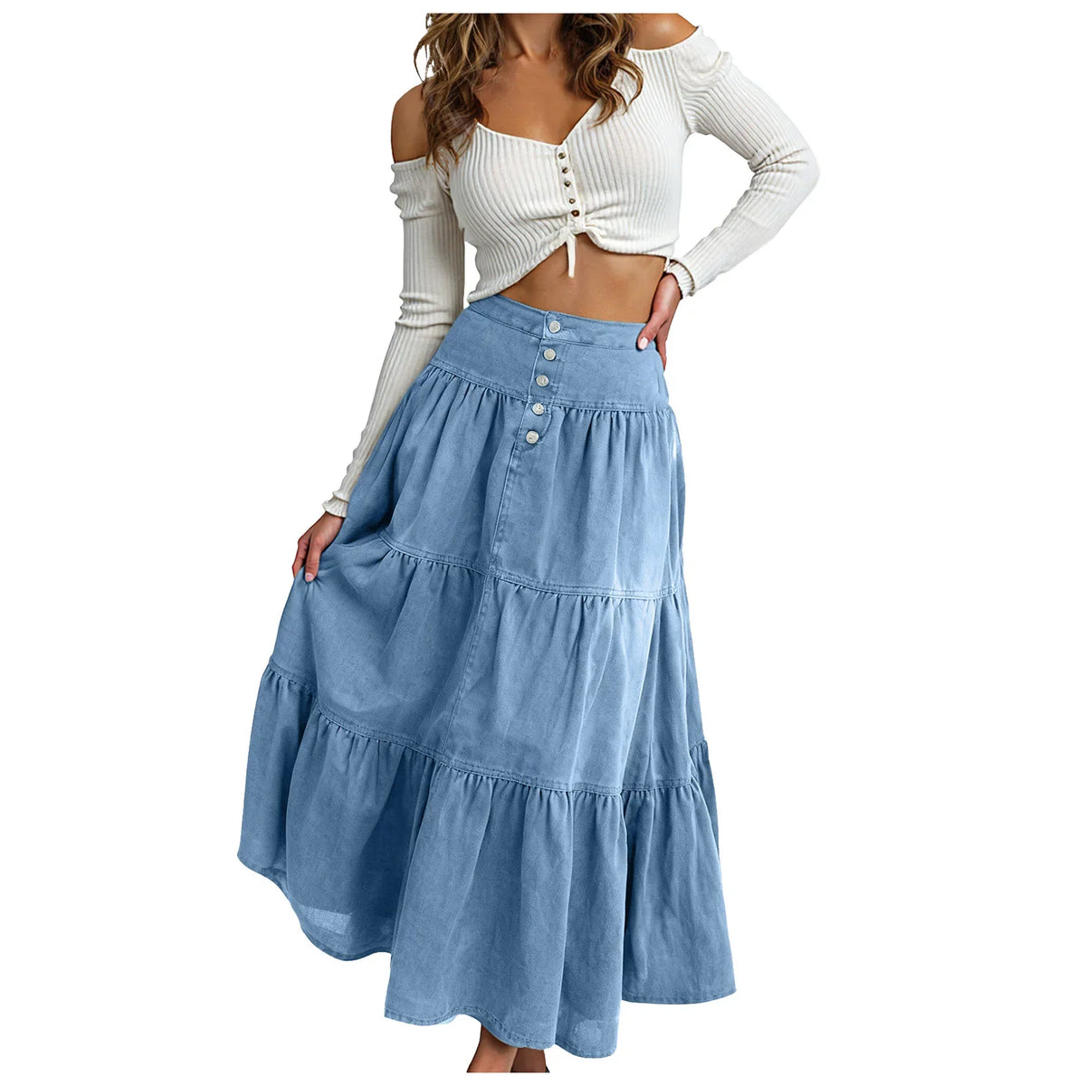 Women's Ruffle Denim Skirt