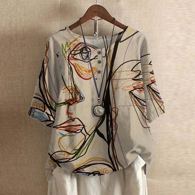 Women's Short Sleeve Blouse Cotton Button Front