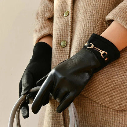 Women's Fitted Wrist Gloves Chain Accent