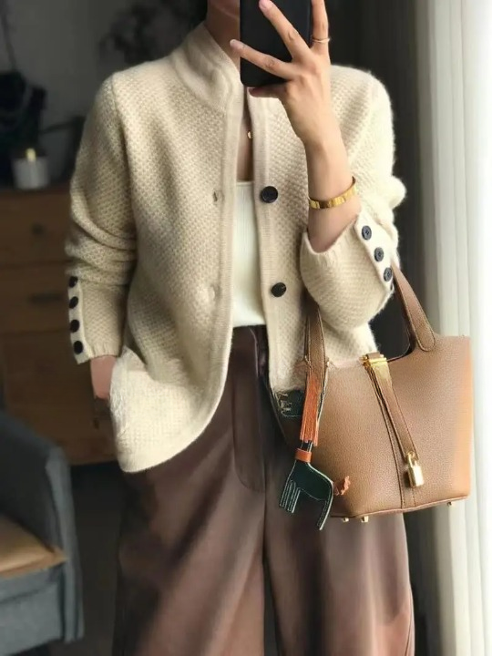 Women's Cardigan Sweater Button Front Contrast Cuffs