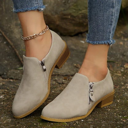 Women's Low Ankle Boots Block Heel Side Zipper