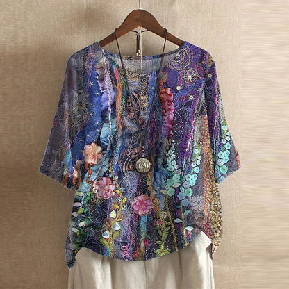 Women's Short Sleeve Blouse Cotton Button Front