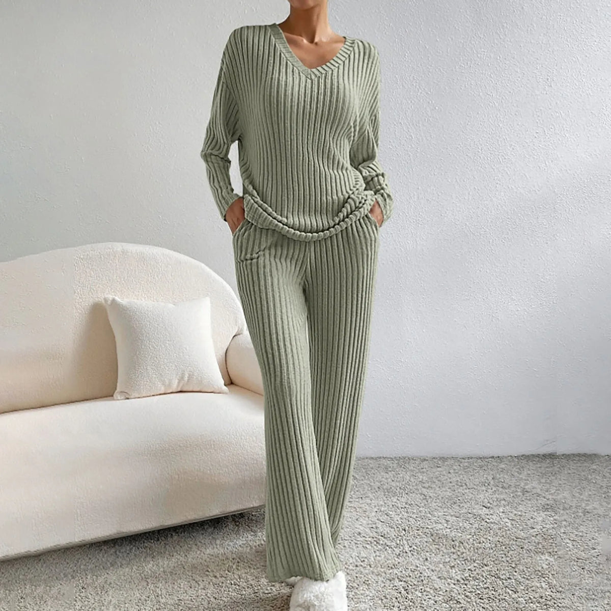Women's V-Neck Knit Two-Piece Set