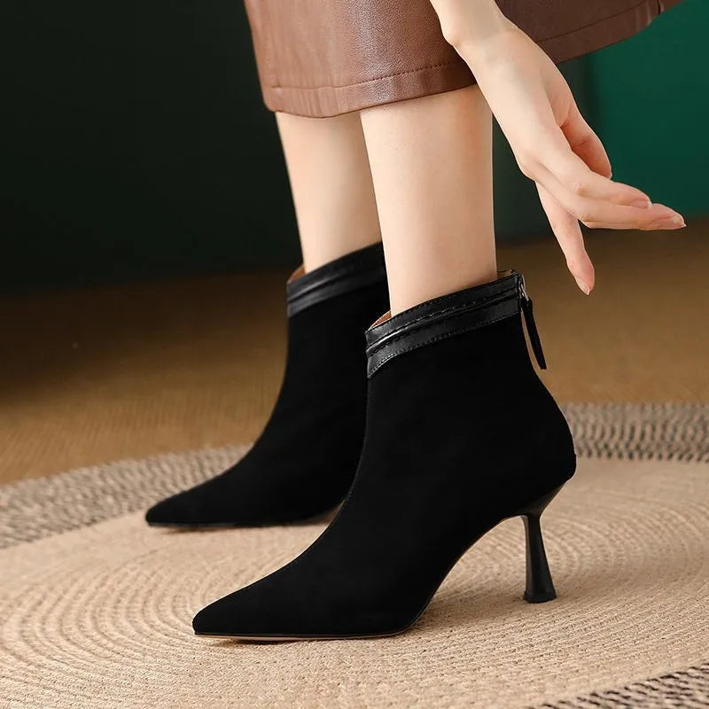 Women's Pointed Toe Ankle Boots Slim Heel