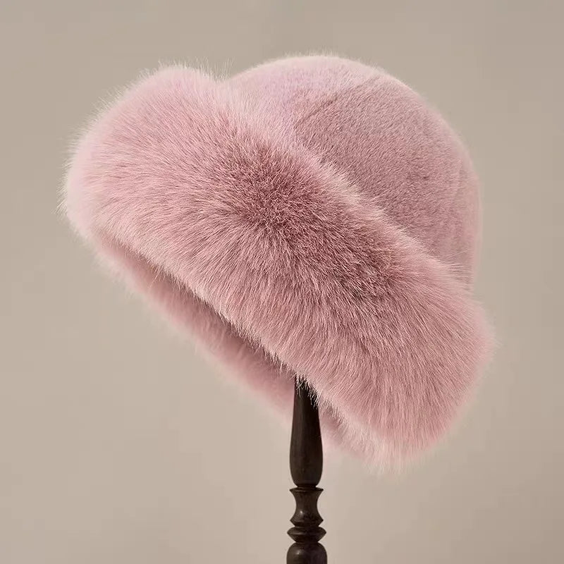 Women's Furry Bucket Hat Relaxed Fit Cozy Winter
