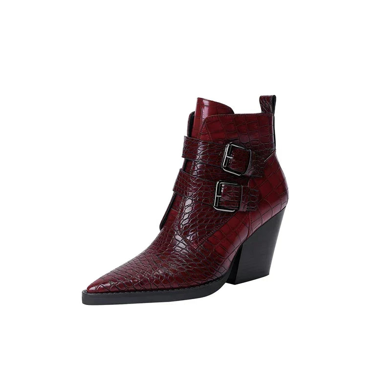 Women's Buckle Ankle Boots Textured Upper