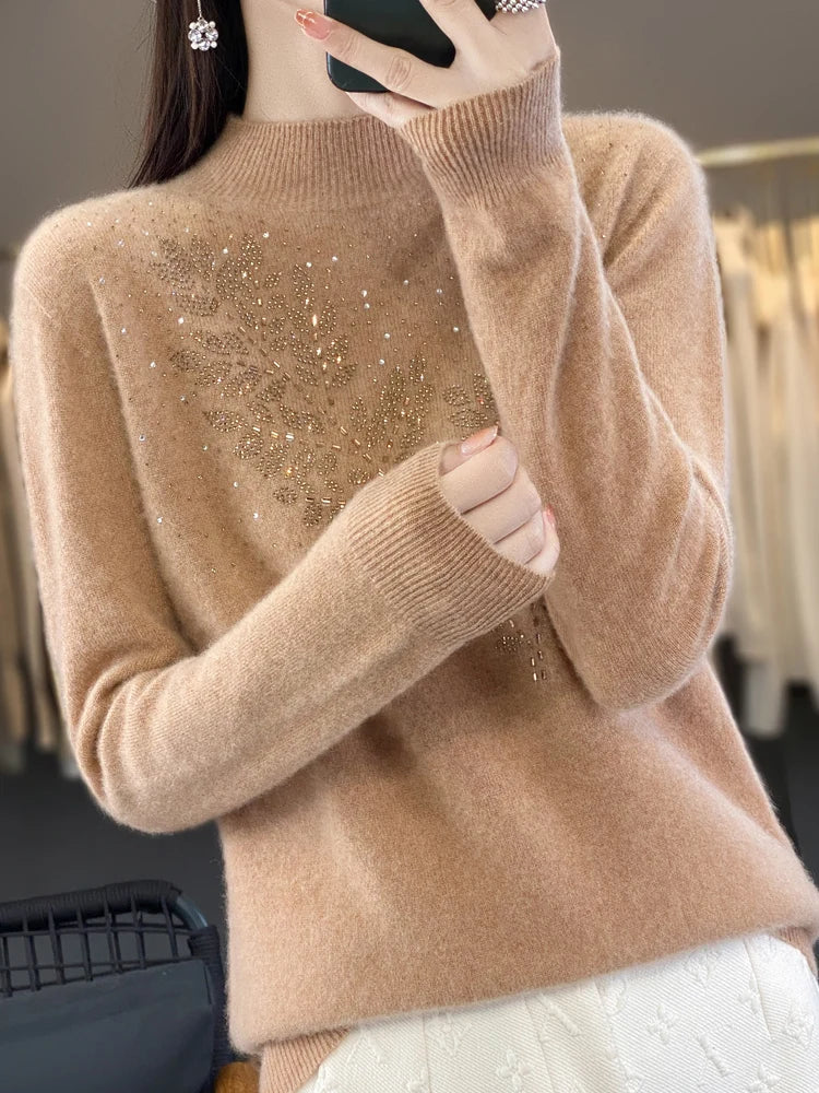 Women's Beaded Sweater Floral Embellishment