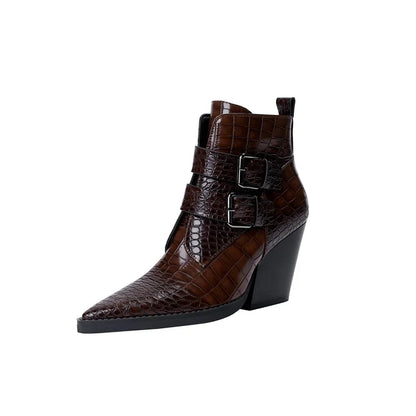 Women's Buckle Ankle Boots Textured Upper