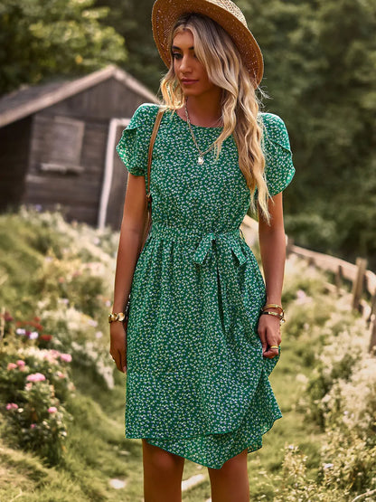 Women's Ruffle Hem Dress Flutter Sleeves