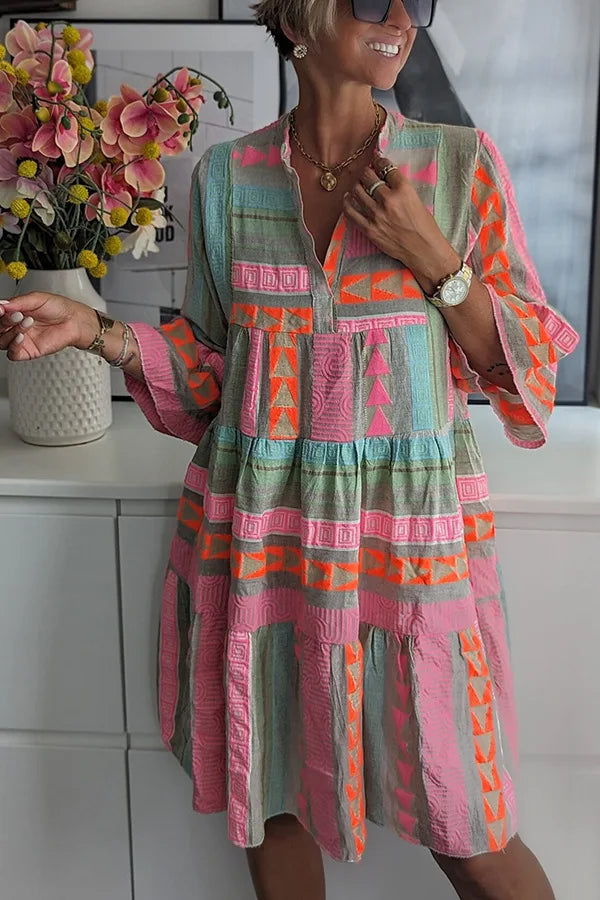 Women's Mini Dress Geometric Print Bell Sleeves