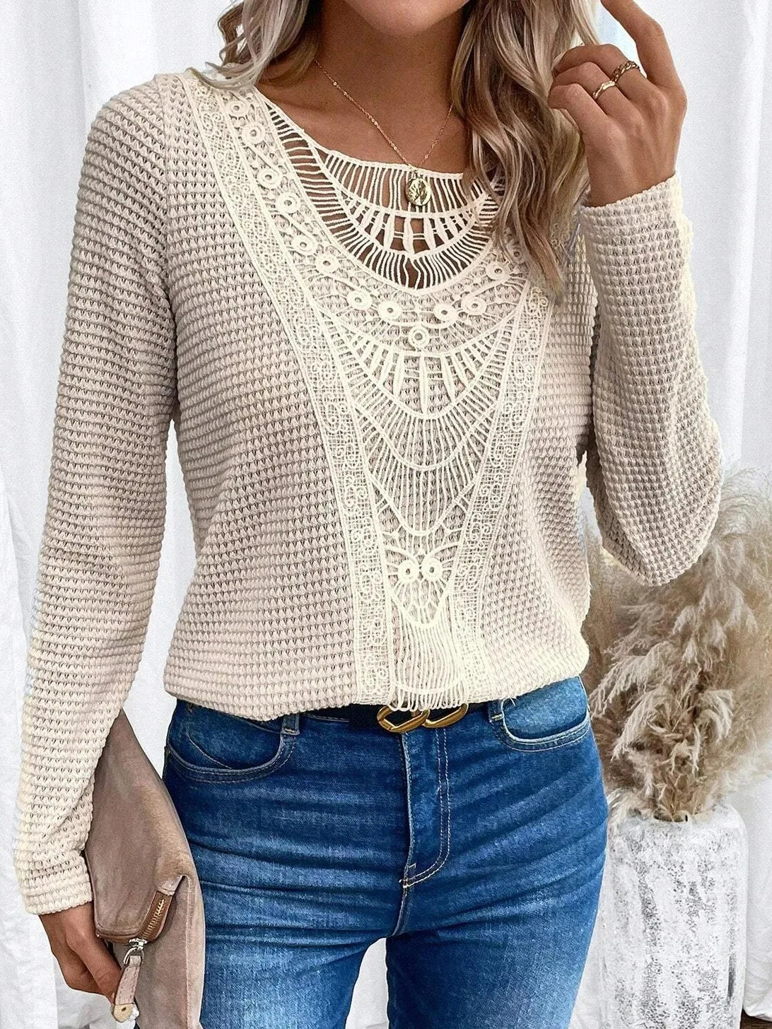 Women's Crochet Lace Sweater V-Neck