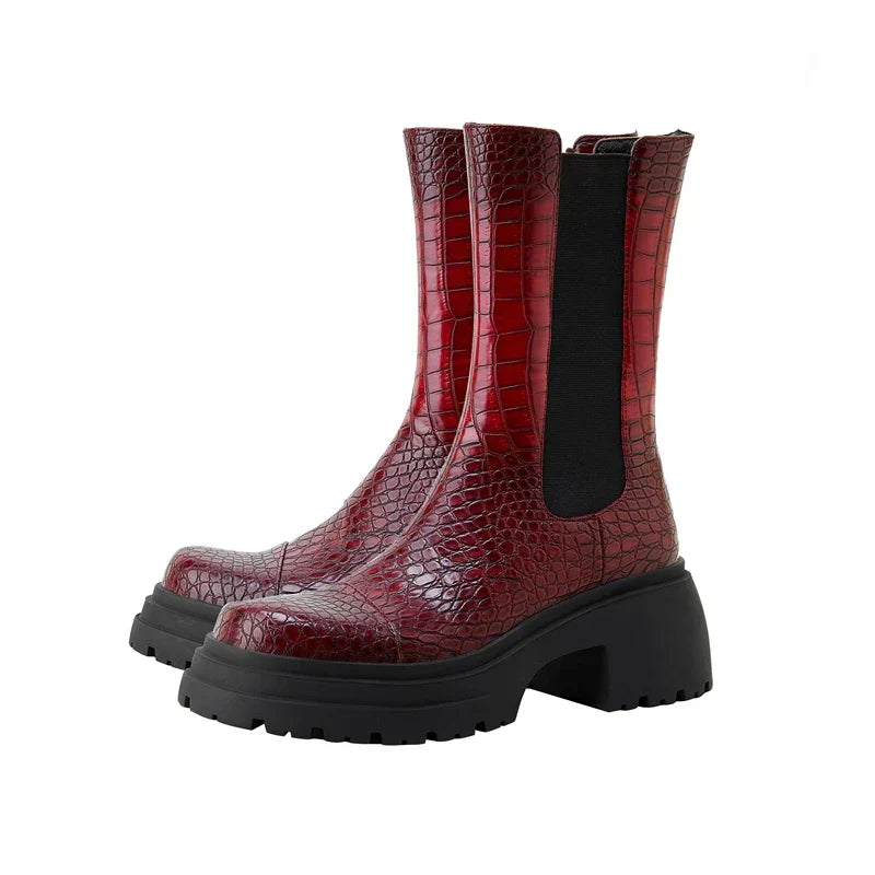 Women's Textured Boots Elastic Panel Style