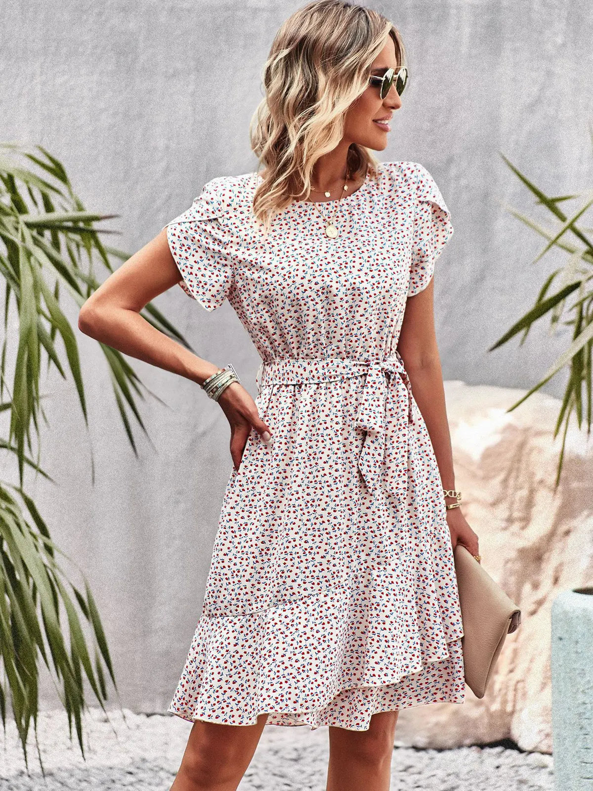 Women's Ruffle Hem Dress Flutter Sleeves