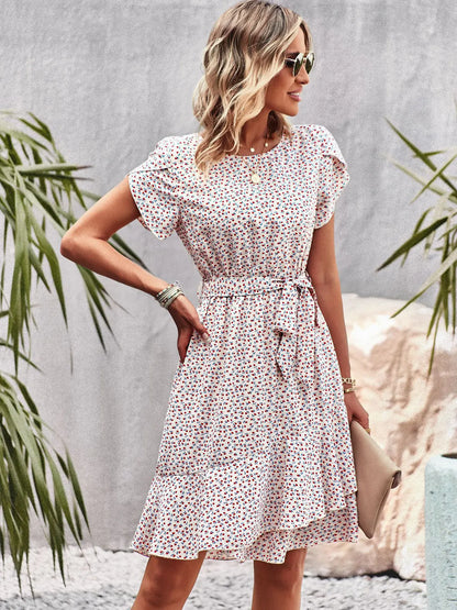Women's Ruffle Hem Dress Flutter Sleeves