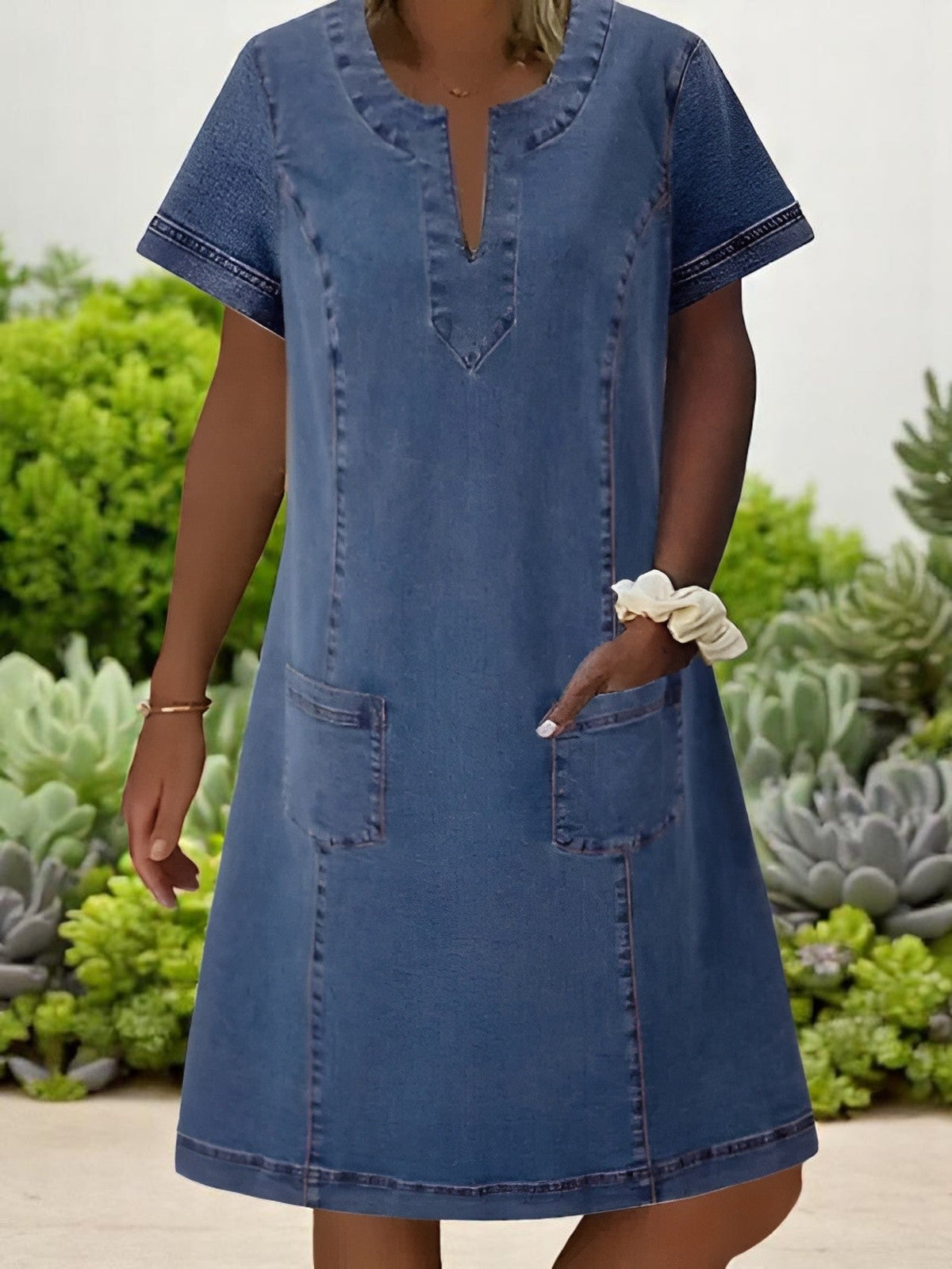 Women's V-Neck Dress with Pockets