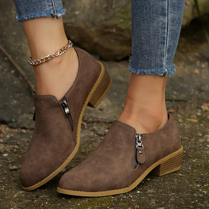 Women's Low Ankle Boots Block Heel Side Zipper