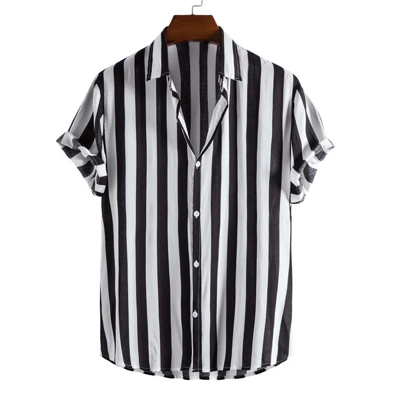 Men's Stripe Button-Up Cotton Shirt