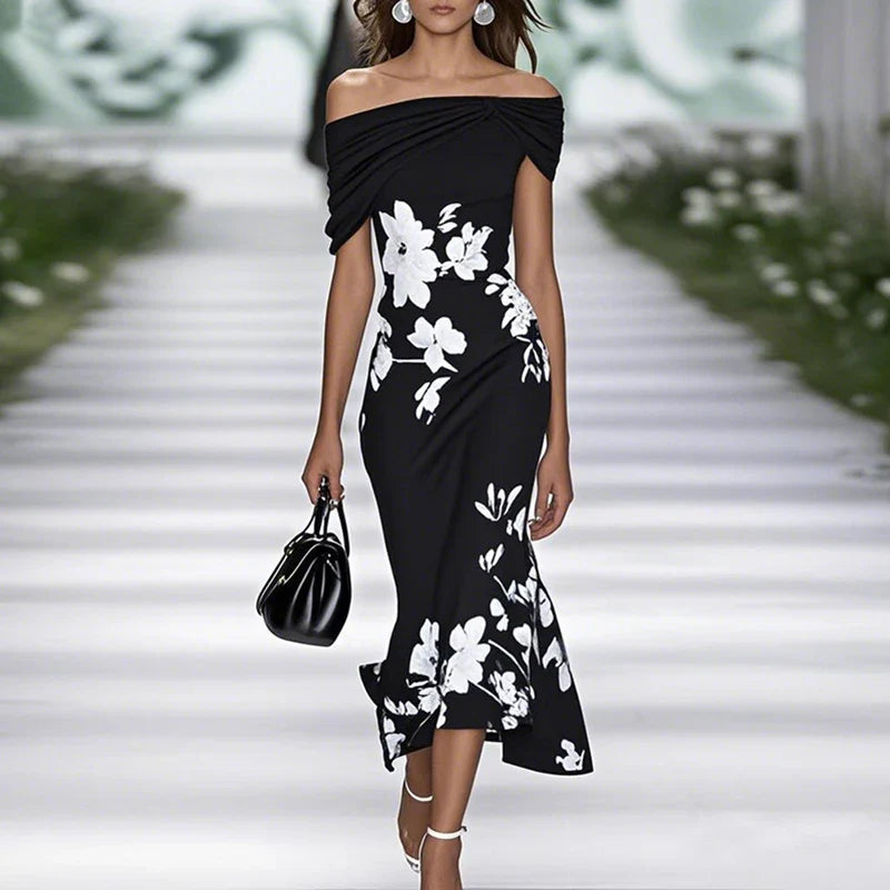 Women's Mermaid Midi Dress Off-Shoulder Floral