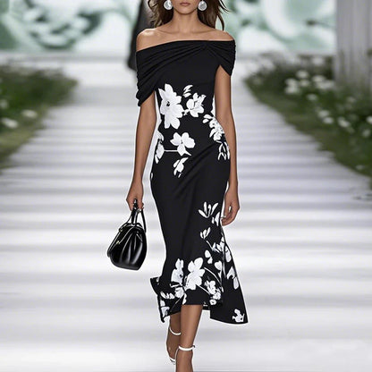 Women's Mermaid Midi Dress Off-Shoulder Floral