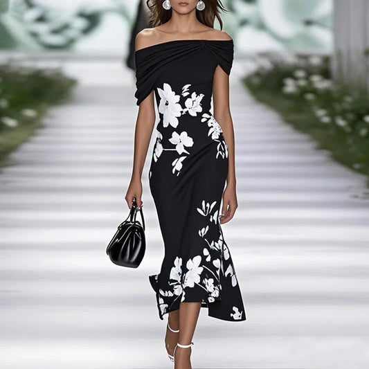 Women's Mermaid Midi Dress Off-Shoulder Floral
