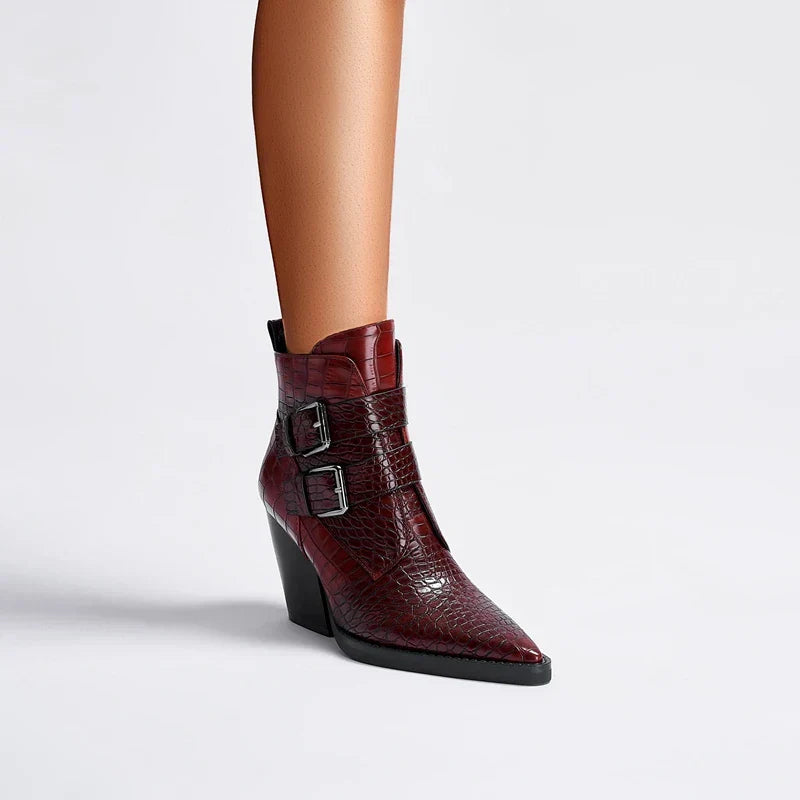 Women's Buckle Ankle Boots Textured Upper