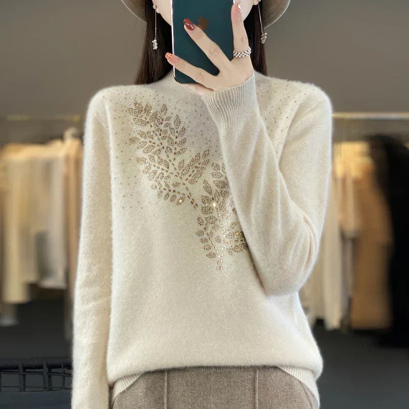 Women's Beaded Sweater Floral Embellishment