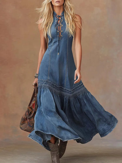 Women's Vintage Denim Long Dress
