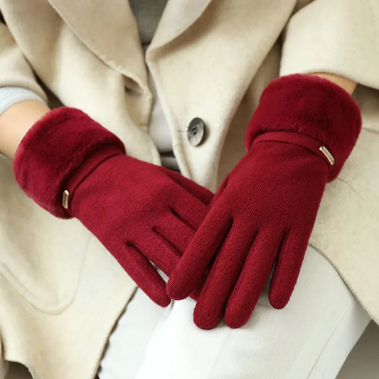 Women's Snug Fit Gloves Fleece Cuff Buckle