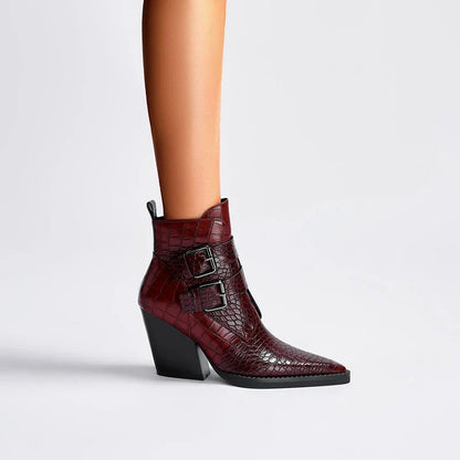 Women's Buckle Ankle Boots Textured Upper