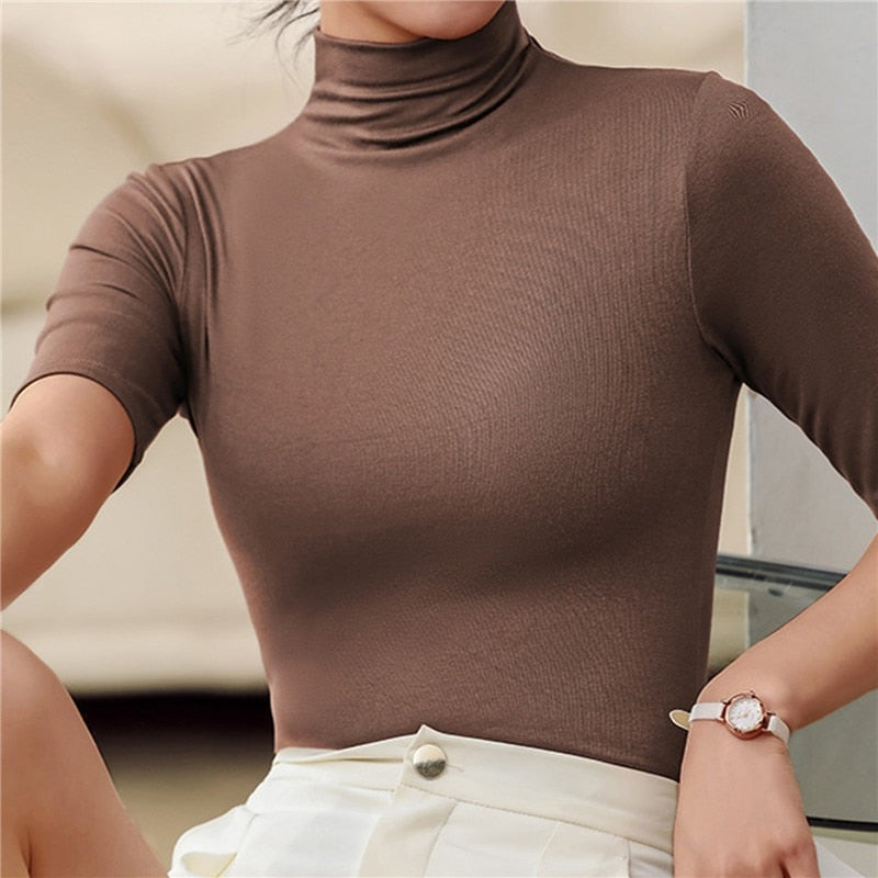 Women's Short-Sleeve Mock Neck Knit