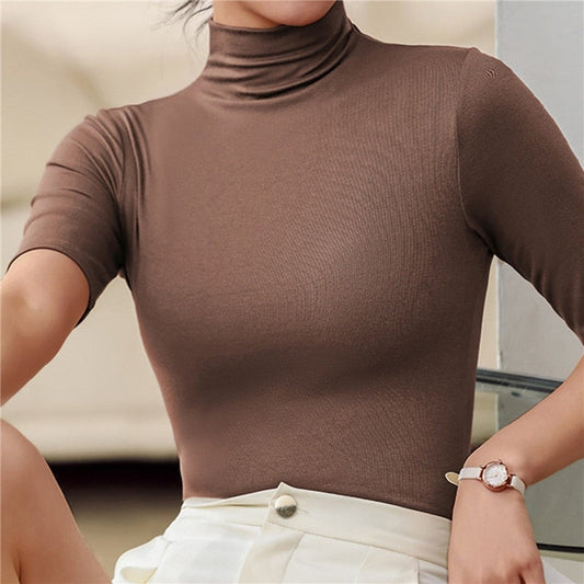 Women's Short-Sleeve Mock Neck Knit