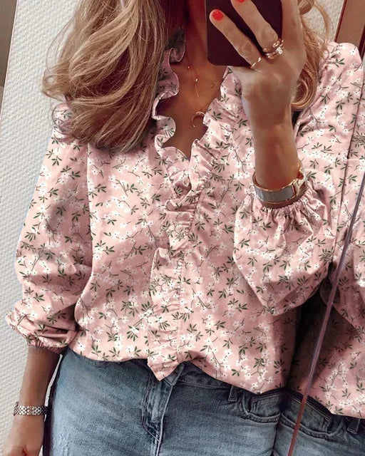 Women's Ruffle V-Neck Blouse