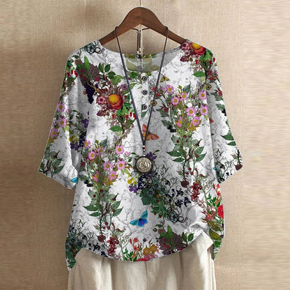 Women's Short Sleeve Blouse Cotton Button Front
