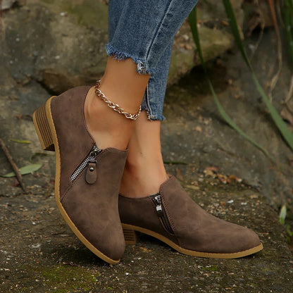 Women's Low Ankle Boots Block Heel Side Zipper