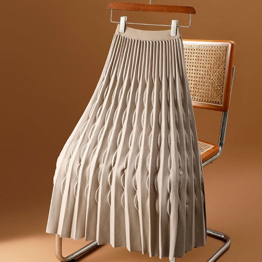 Women's Pleated A-Line Midi Skirt Embossed Detail