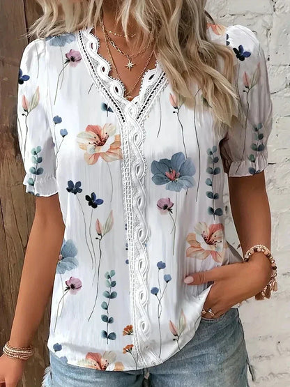 Women's V-Neck Floral Lace Blouse