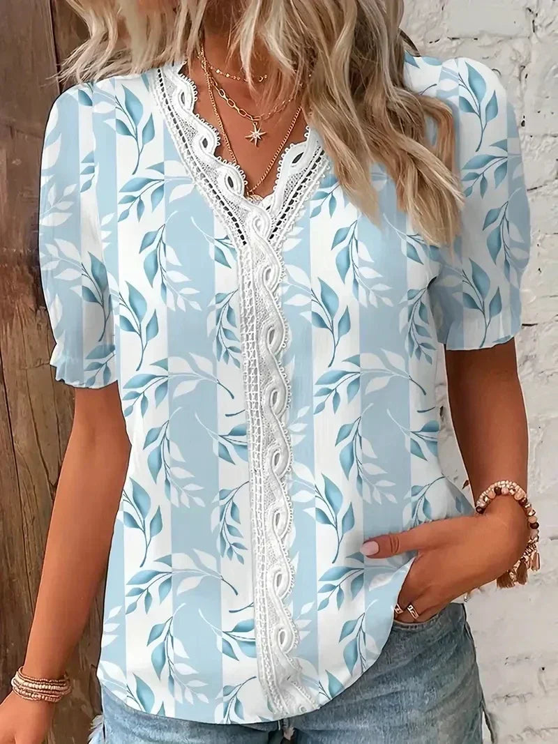 Women's V-Neck Floral Lace Blouse