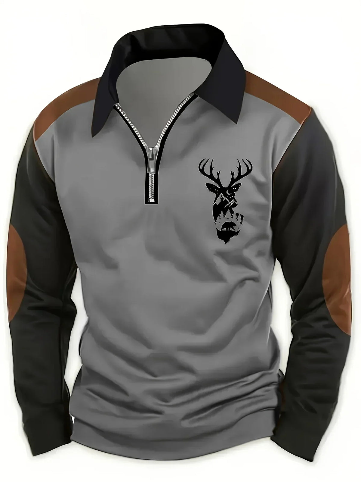 Men's Long Sleeve Polo Shirt Quarter Zip Contrast Panel