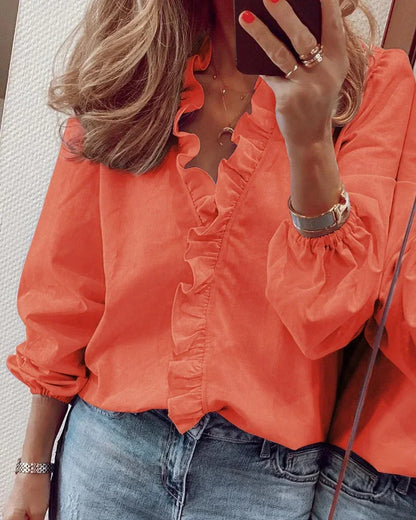 Women's Ruffle V-Neck Blouse